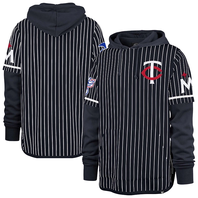 Men's '47  Navy Minnesota Twins Pinstripe Double Header Pullover Hoodie