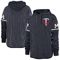 Men's '47  Navy Minnesota Twins Pinstripe Double Header Pullover Hoodie
