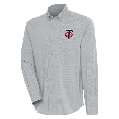 Men's Antigua  Gray/White Minnesota Twins Compression Long Sleeve Button-Down Shirt