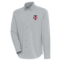 Men's Antigua  Gray/White Minnesota Twins Compression Long Sleeve Button-Down Shirt