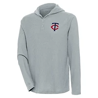 Men's Antigua  Gray Minnesota Twins Strong Hold Long Sleeve Henley Hoodie T-Shirt