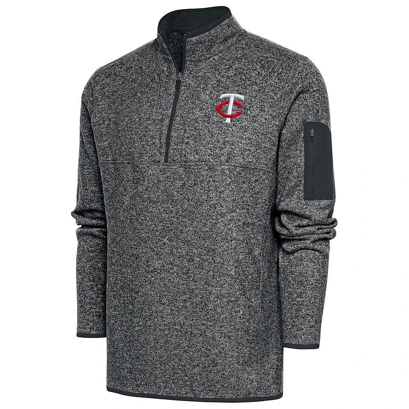 Men's Antigua  Heather Charcoal Minnesota Twins Big & Tall Fortune Quarter-Zip Pullover Jacket