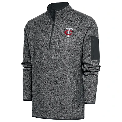 Men's Antigua  Heather Charcoal Minnesota Twins Big & Tall Fortune Quarter-Zip Pullover Jacket
