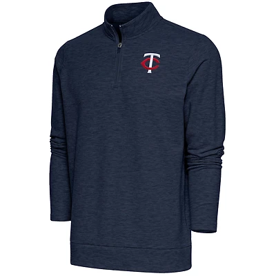 Men's Antigua  Heather Navy Minnesota Twins Gambit Quarter-Zip Pullover Top