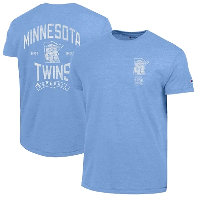Men's Champion Light Blue Minnesota Twins Vintage 3-Hit Tri-Blend T-Shirt