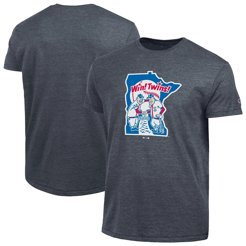 T-shirt Champion pour homme, bleu marine, logo Cooperstown des Minnesota Twins, mélange de trois matières