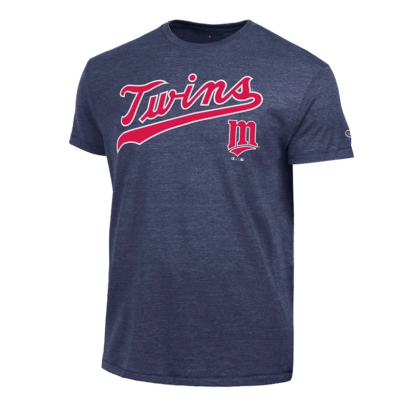 T-shirt Champion bleu marine Minnesota Twins Cooperstown Wordmark Lockup Tri-Blend pour homme