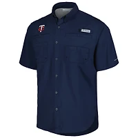 Men's Columbia Navy Minnesota Twins Tamiami Omni-Shade Button-Down Shirt