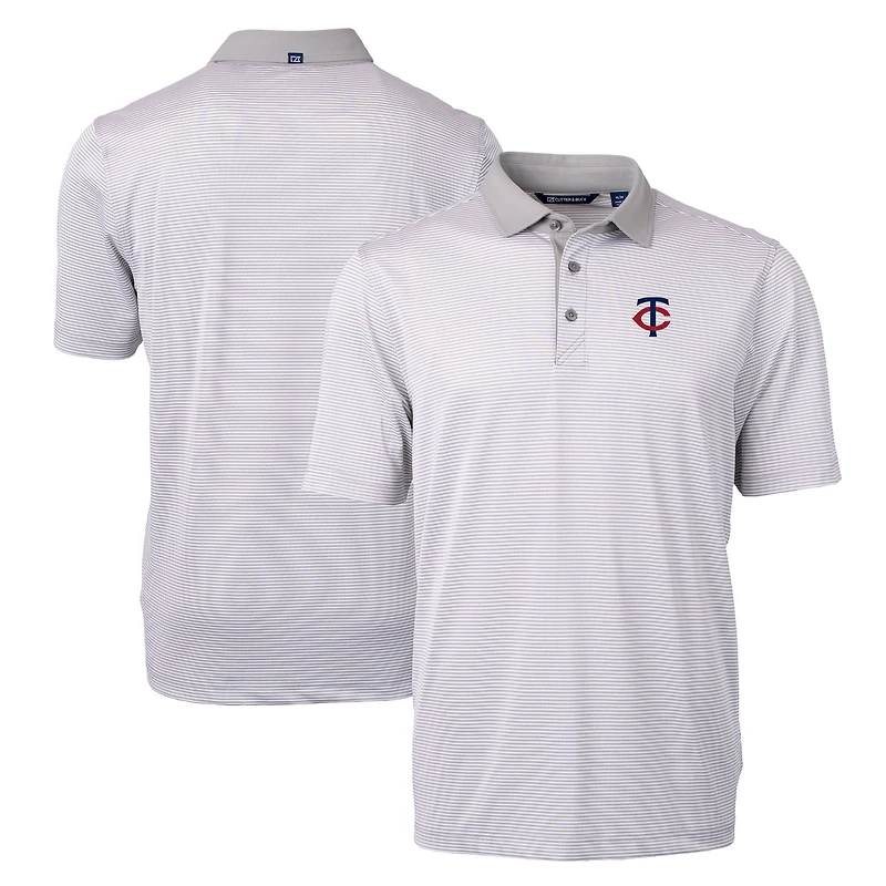 Polo recyclé à micro-rayures Virtue Eco Pique gris/blanc pour homme des Minnesota Twins, Cutter & Buck