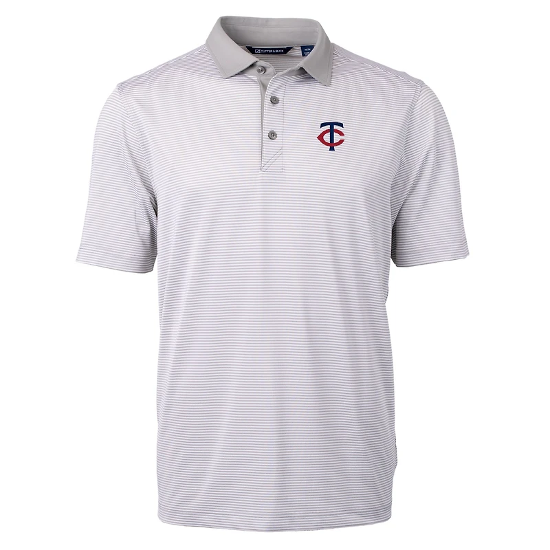 Men's Cutter & Buck Gray/White Minnesota Twins Virtue Eco Pique Micro Stripe Recycled Polo