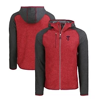 Veste à capuche zippée pour homme Cutter & Buck Heather anthracite/rouge Minnesota Twins Mainsail