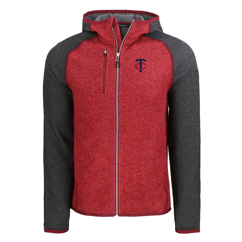 Veste à capuche zippée pour homme Cutter & Buck Heather anthracite/rouge Minnesota Twins Mainsail