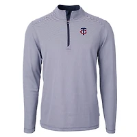 Pull-over zippé quart de tour en piqué écologique à micro-rayures pour homme, bleu marine/blanc, des Twins du Minnesota, Cutter & Buck, couleur grande taille et recyclé.