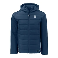 Men's Cutter & Buck Navy Minnesota Twins Big Tall Evoke Hybrid Eco Softshell Recycled Full-Zip Hooded PrimaLoft Jacket