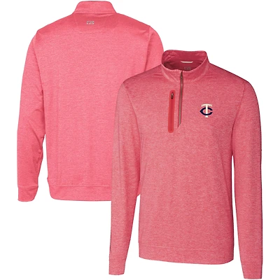 Men's Cutter & Buck  Red Minnesota Twins Stealth Heathered Quarter-Zip Pullover Top