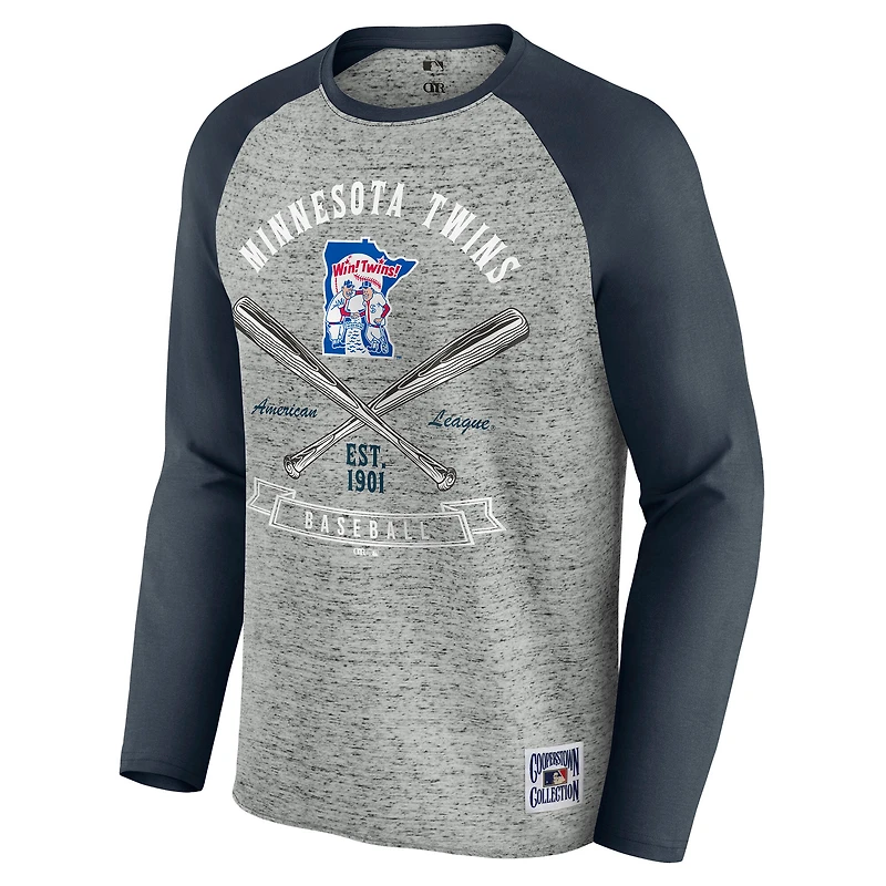 T-shirt de baseball à manches longues raglan bords bruts pour homme Darius Rucker Collection by Fanatics, gris chiné, des Twins du Minnesota
