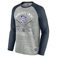 T-shirt de baseball à manches longues raglan bords bruts pour homme Darius Rucker Collection by Fanatics, gris chiné, des Twins du Minnesota