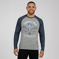 T-shirt de baseball à manches longues raglan bords bruts pour homme Darius Rucker Collection by Fanatics, gris chiné, des Twins du Minnesota