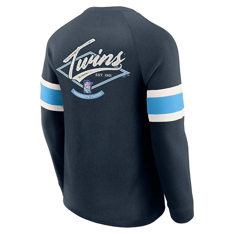 Men's Darius Rucker Collection by Fanatics Navy Minnesota Twins Waffle-Knit Raglan Long Sleeve Henley T-Shirt
