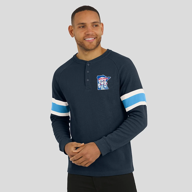 Men's Darius Rucker Collection by Fanatics Navy Minnesota Twins Waffle-Knit Raglan Long Sleeve Henley T-Shirt