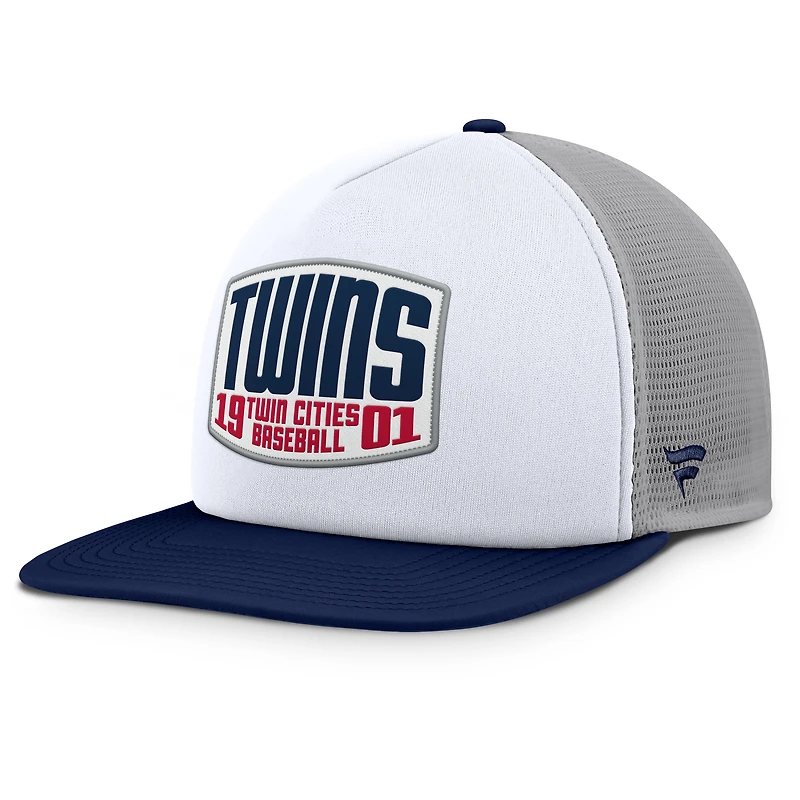 Casquette ajustable en mousse à écusson avant Fanatics pour homme, gris/blanc, des Twins du Minnesota