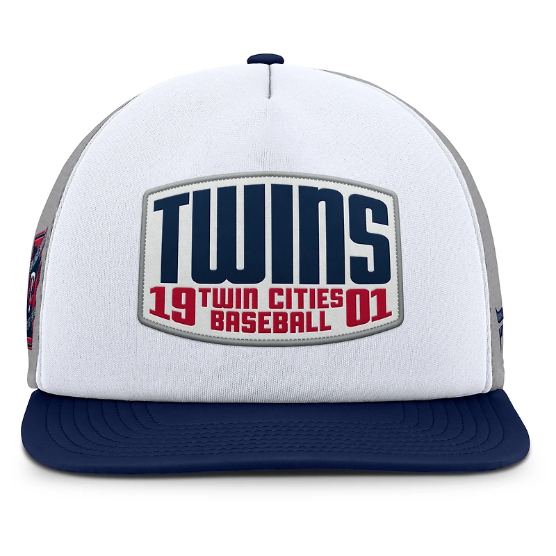 Casquette ajustable en mousse à écusson avant Fanatics pour homme, gris/blanc, des Twins du Minnesota