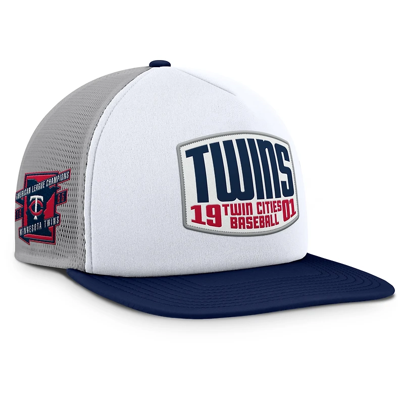 Casquette ajustable en mousse à écusson avant Fanatics pour homme, gris/blanc, des Twins du Minnesota