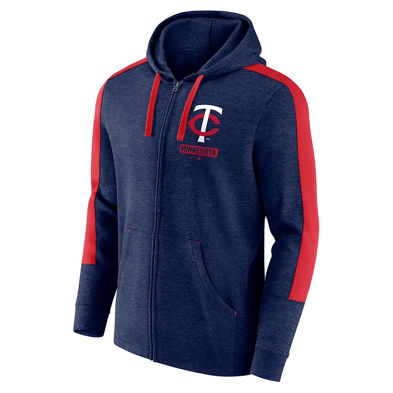 Men's Fanatics Heather Navy Minnesota Twins Gains Fleece Full-Zip Hoodie