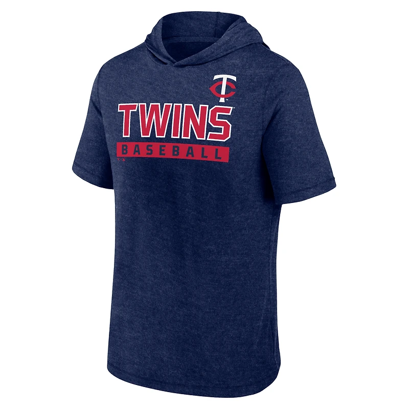 Sweat à capuche manches courtes Fanatics Heather Navy Minnesota Twins Push pour hommes