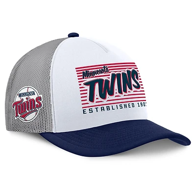 Men's Fanatics White/Navy Minnesota Twins On Deck A-Frame Snapback Hat