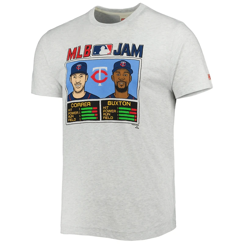 T-shirt à trois mélanges hommage Carlos Correa et Byron Buxton pour hommes, gris, Minnesota Twins MLB Jam