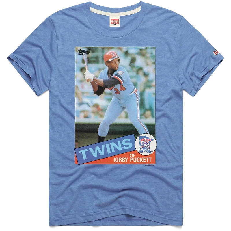 T-shirt bleu clair pour homme, hommage à Kirby Puckett, joueur de cartes baseball Topps des Twins du Minnesota 1985