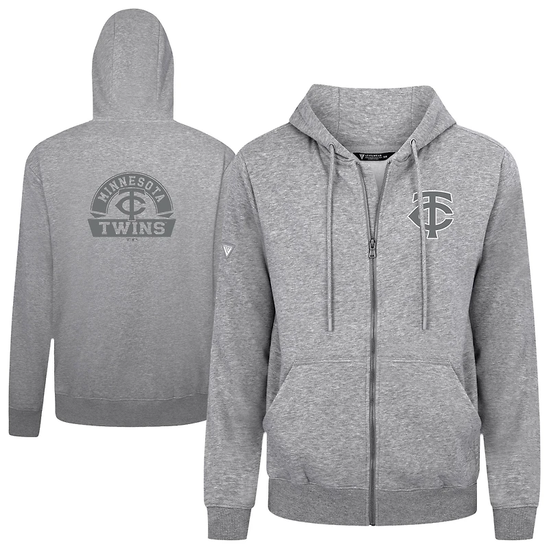 Sweat à capuche zippé gris pour homme Levelwear Minnesota Twins Podium Banner Arch