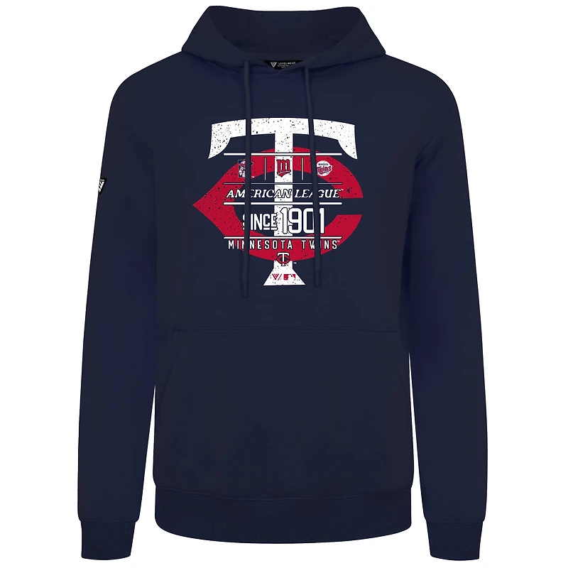 Sweat à capuche bleu marine pour homme Levelwear des Twins du Minnesota, collection Cooperstown, motif Podium Acumen vieilli