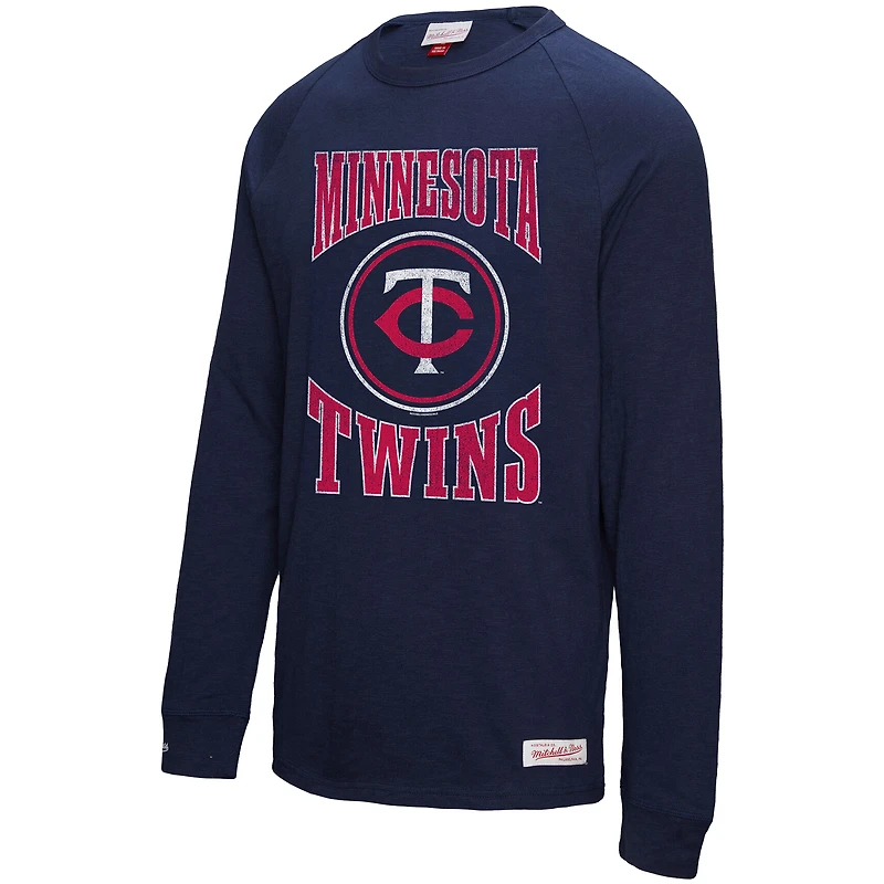 Men's Mitchell & Ness Navy Minnesota Twins Arched Logo Slub Long Sleeve T-Shirt