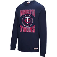 Men's Mitchell & Ness Navy Minnesota Twins Arched Logo Slub Long Sleeve T-Shirt