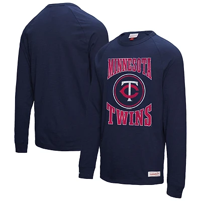 Men's Mitchell & Ness Navy Minnesota Twins Arched Logo Slub Long Sleeve T-Shirt