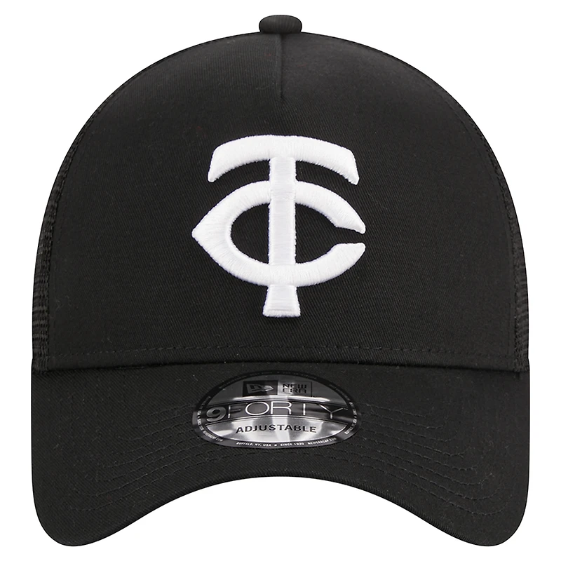 Men's New Era Black Minnesota Twins A-Frame 9FORTY Trucker Adjustable Hat