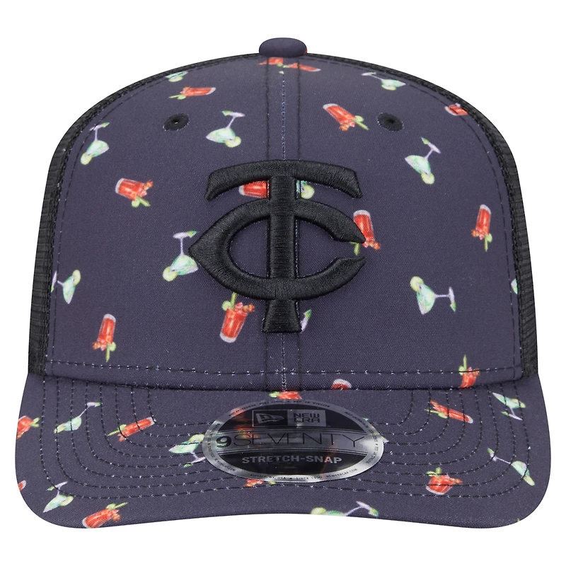 Casquette extensible à bouton-pression New Era noire pour homme, motif aventure 9SEVENTY des Twins du Minnesota