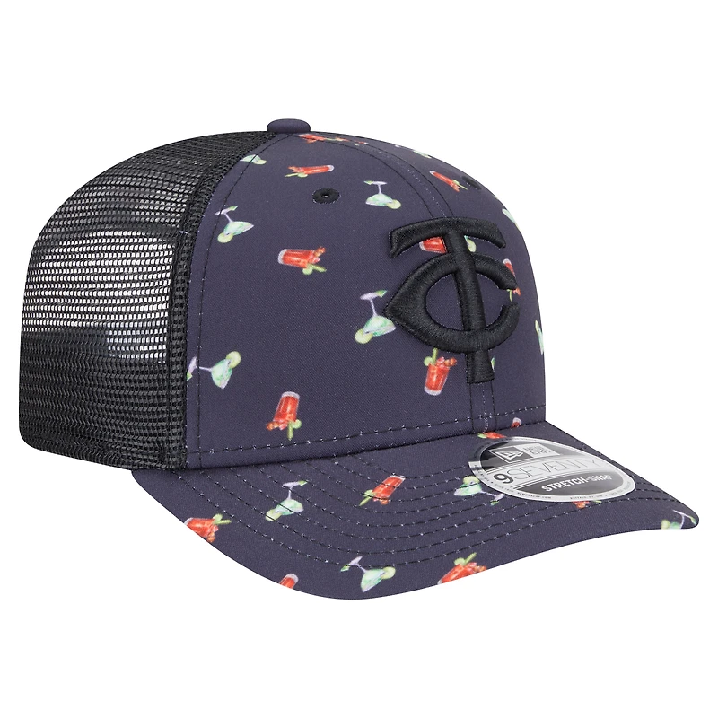 Casquette extensible à bouton-pression New Era noire pour homme, motif aventure 9SEVENTY des Twins du Minnesota