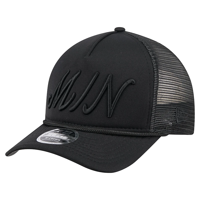 Men's New Era Black Minnesota Twins City Initial 9FORTY A-Frame M-Crown Adjustable Trucker Hat