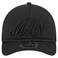 Men's New Era Black Minnesota Twins City Initial 9FORTY A-Frame M-Crown Adjustable Trucker Hat
