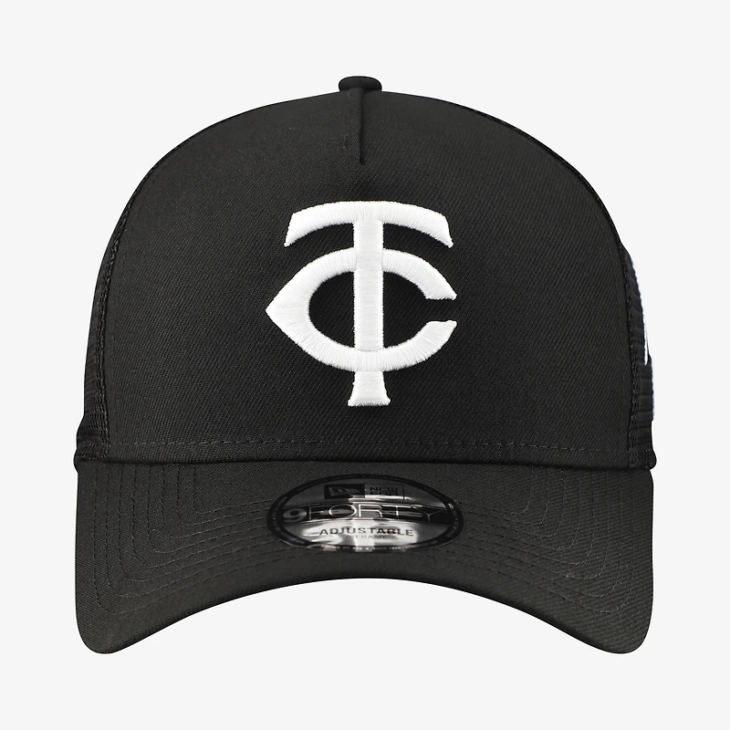 Men's New Era Black Minnesota Twins Side Script 9FORTY A-Frame Trucker Adjustable Hat