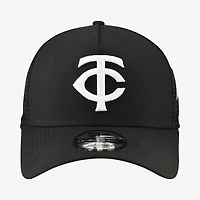 Men's New Era Black Minnesota Twins Side Script 9FORTY A-Frame Trucker Adjustable Hat