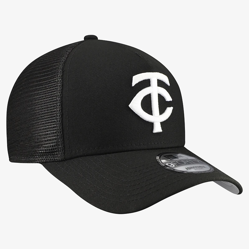 Men's New Era Black Minnesota Twins Side Script 9FORTY A-Frame Trucker Adjustable Hat