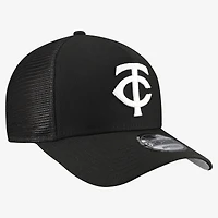 Men's New Era Black Minnesota Twins Side Script 9FORTY A-Frame Trucker Adjustable Hat