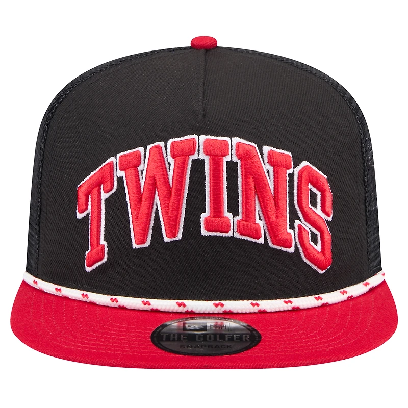 Casquette de golfeur en mesh rétro New Era pour hommes, noir/rouge, Minnesota Twins