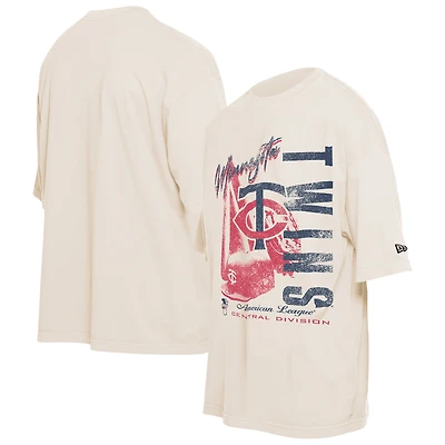 Men's New Era Cream Minnesota Twins Cooperstown Collection Oversized Throwback Distressed T-Shirt