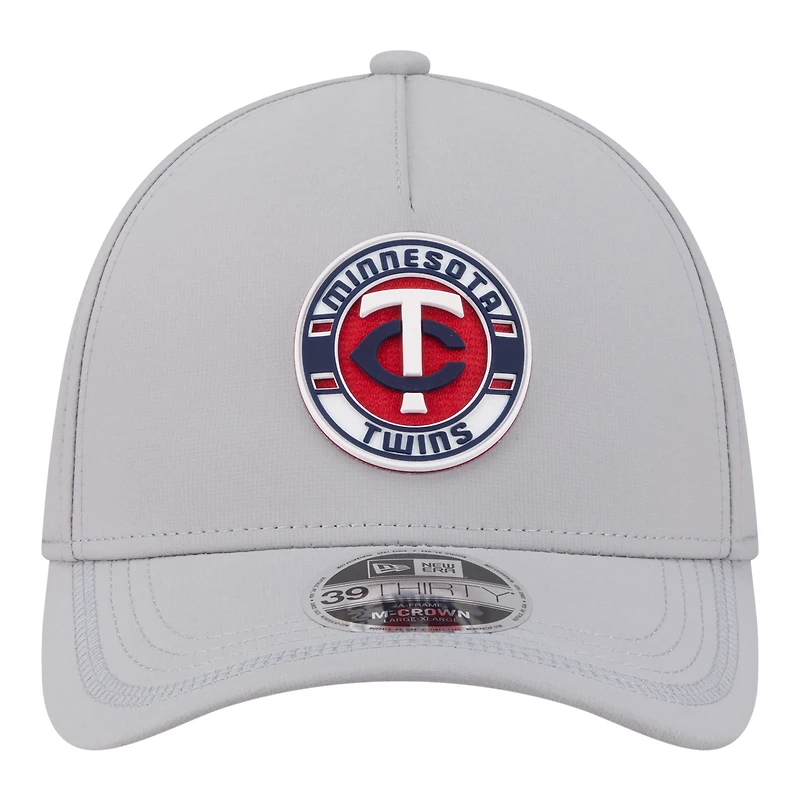 Casquette New Era grise pour homme, motif Minnesota Twins, patch 39THIRTY, style A-Frame, couronne perforée et flexible
