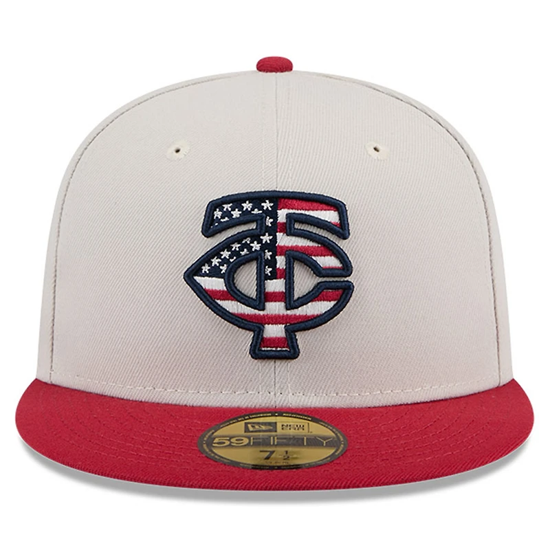Casquette ajustée 59FIFTY du 4 juillet New Era pour hommes, kaki/rouge, Minnesota Twins 2024